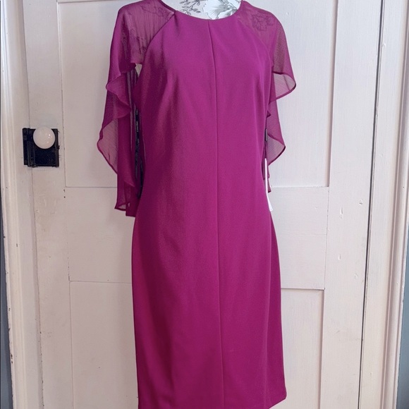 Elegant Calvin Klein Sheath Formal Dress Flutter Sleeves Size 6 New - Picture 1 of 9